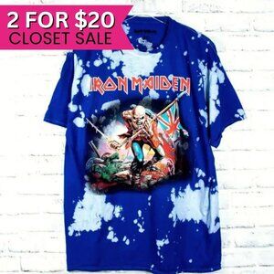 Iron Maiden Blue Tie Dye Band T Shirt Unisex Licensed Music Tee Merch Large